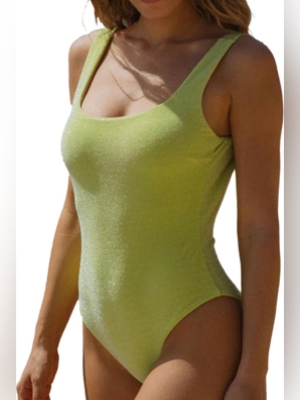 Berlook Green Scoop Neck One-Piece Swimsuit, Shimmer, Low Back